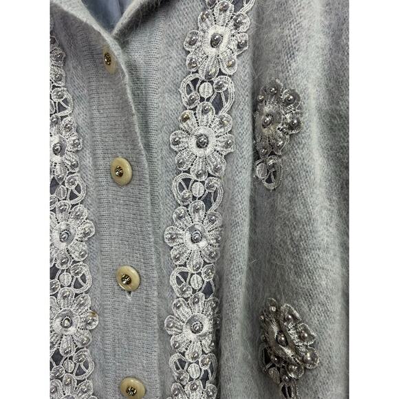 Beldini Vintage Gray Angora Beaded Sweater Cardigan Medium - Picture 13 of 16